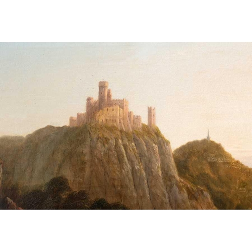 59 - Continental School (probably German), 19th century depicting peasants on a road with a river scene w... 