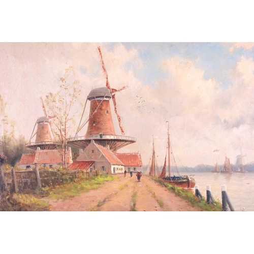 6 - Continental school, 20th century depicting a windmill near a canal, signature illegible, oil on canv... 