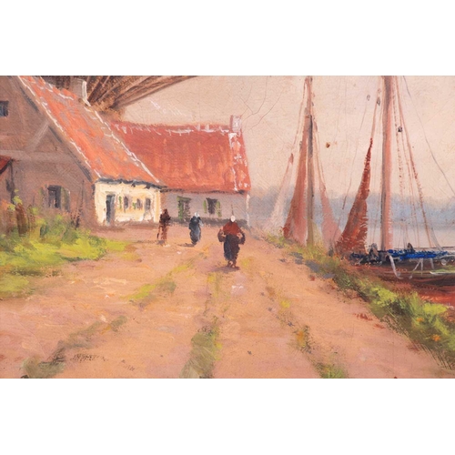 6 - Continental school, 20th century depicting a windmill near a canal, signature illegible, oil on canv... 