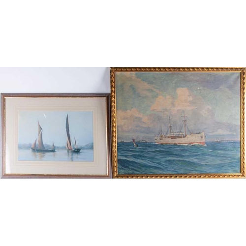 60 - Wilfred Peter Glud (1872-1946) Danish 'Selandia' depicting a large ship with diesel motor at sea, si... 