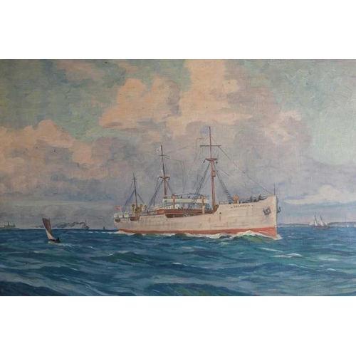 60 - Wilfred Peter Glud (1872-1946) Danish 'Selandia' depicting a large ship with diesel motor at sea, si... 