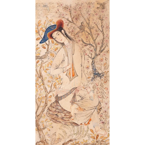 165 - After Reza Abbasi (c.1565-1635) Persian a miniature portrait of a seated girl in a naturalistic envi... 