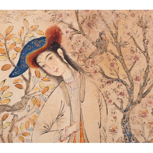 165 - After Reza Abbasi (c.1565-1635) Persian a miniature portrait of a seated girl in a naturalistic envi... 