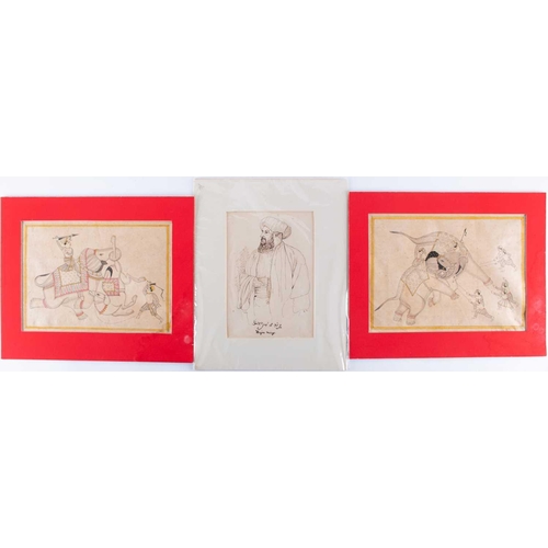 210 - Indian School, 20th century a group of three watercolours and ink on paper, depicting two battle sce... 