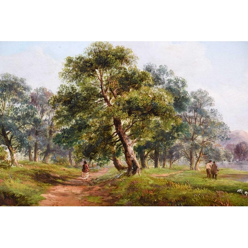 28 - Alfred Henry Vickers (1853-1907) British A wooded scene with figures by a river, oil on canvas, Sign... 