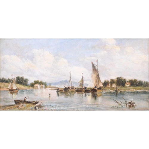 60 - Alfred Henry Vickers (1853-1907) British a busy river estuary with boats in a mountainous landscape,... 