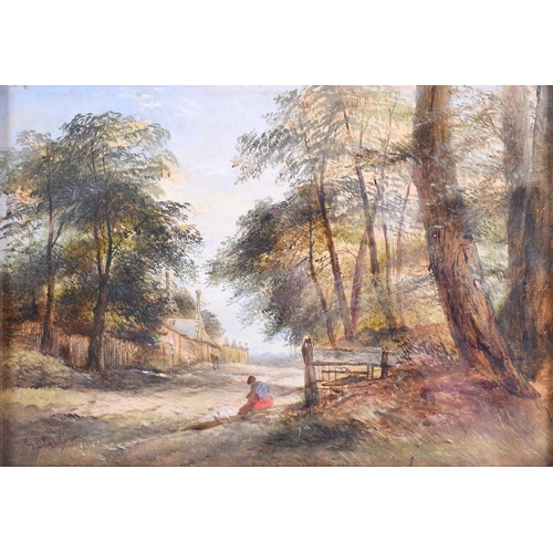 26 - George Dodgson Callow (1829-1879) British a country scene with a figure sitting in a clearing, build... 