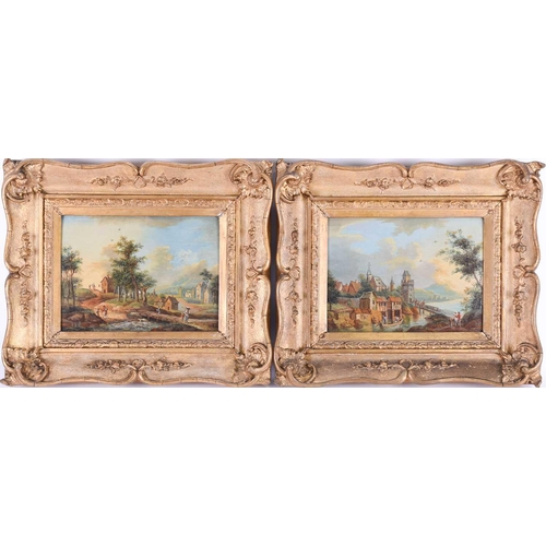 38 - 19th century Continental School Two gilt framed landscape scenes, both depicting Continental town sc... 