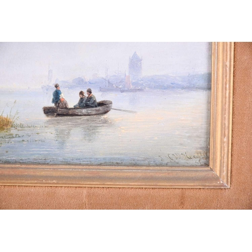 13 - Jan Hendrik Willem Hoedt (1825-1868) Dutch, an estuary scene, oil on panel, signed to lower right co... 