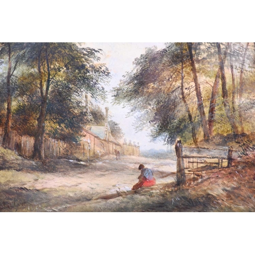 15 - George Dodgson Callow (1829-1879) British a country scene with a figure sitting in a clearing, build... 
