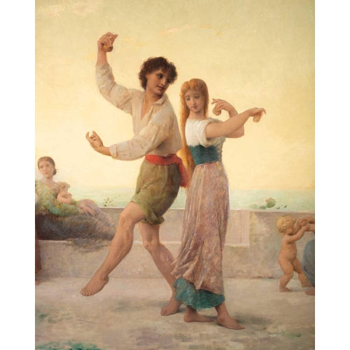 3 - Édouard Alexandre Sain (1830 - 1910) French, a young Romany couple dancing on a coastal terrace, wit... 