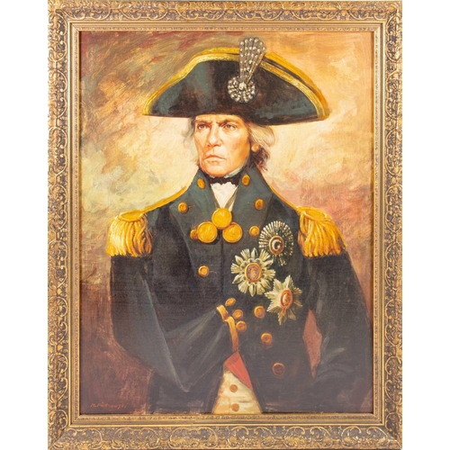 44 - † Maciek Piotrowski (1907-1992), a portrait of Vice-Admiral Horatio Nelson, acrylic on board, framed... 