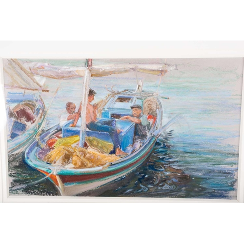 50 - † Neil Forster (1940-2016), 'After the Catch', pastel on paper, signed lower right, 49cm x 29.5cm.