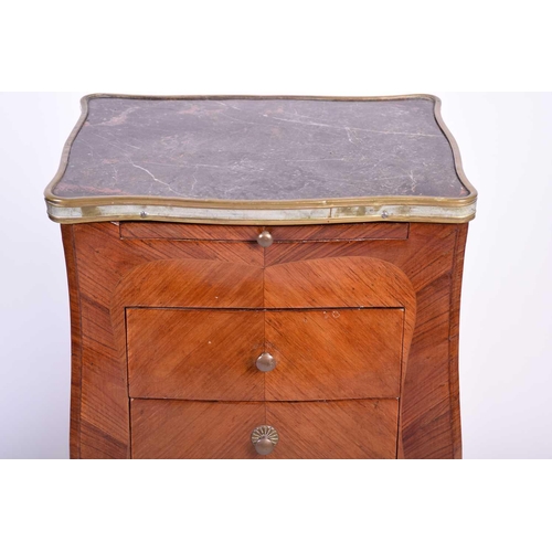 101 - A pair of French kingwood and marble topped bedside tables, early 20th century, with gilt metal fitt... 