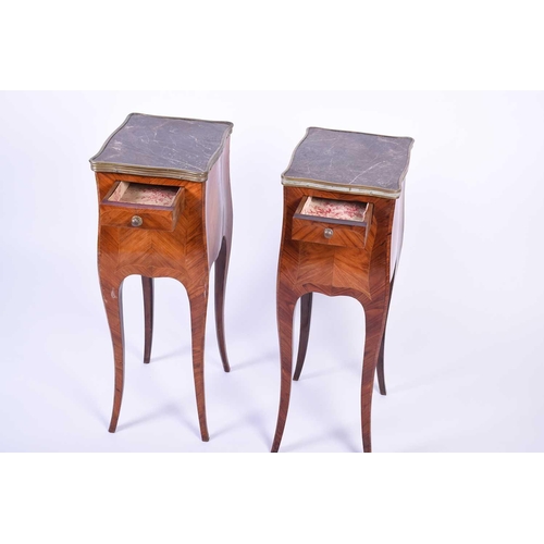 101 - A pair of French kingwood and marble topped bedside tables, early 20th century, with gilt metal fitt... 