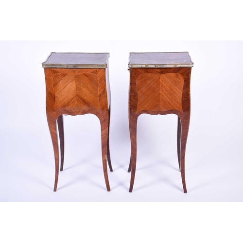 101 - A pair of French kingwood and marble topped bedside tables, early 20th century, with gilt metal fitt... 