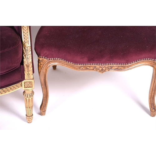 105 - A French carved, gilded and upholstered armchair, late 19th/early 20th century, together with two Fr... 