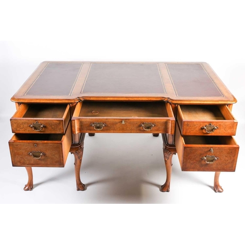 118 - A Titchmarsh & Goodwin Queen Anne style walnut writing desk, with tooled leather writing surface abo... 