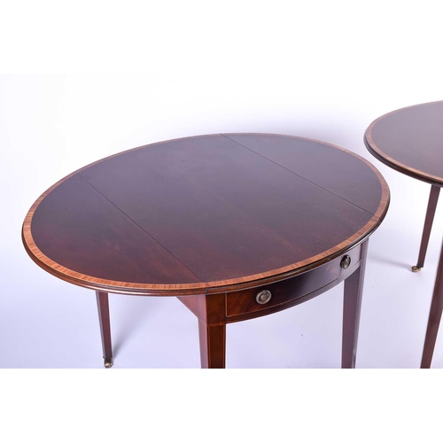 120 - A pair of reproduction mahogany Pembroke tables, the well figured tops with crossbanded and strung e... 