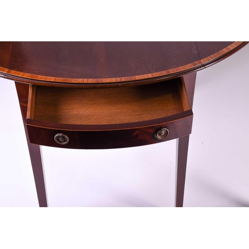 120 - A pair of reproduction mahogany Pembroke tables, the well figured tops with crossbanded and strung e... 