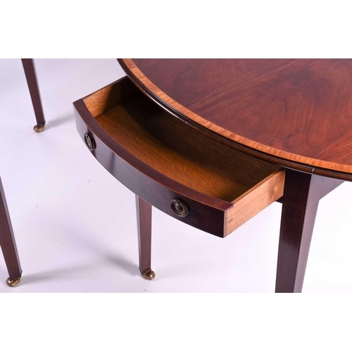 120 - A pair of reproduction mahogany Pembroke tables, the well figured tops with crossbanded and strung e... 