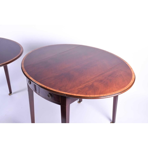 120 - A pair of reproduction mahogany Pembroke tables, the well figured tops with crossbanded and strung e... 