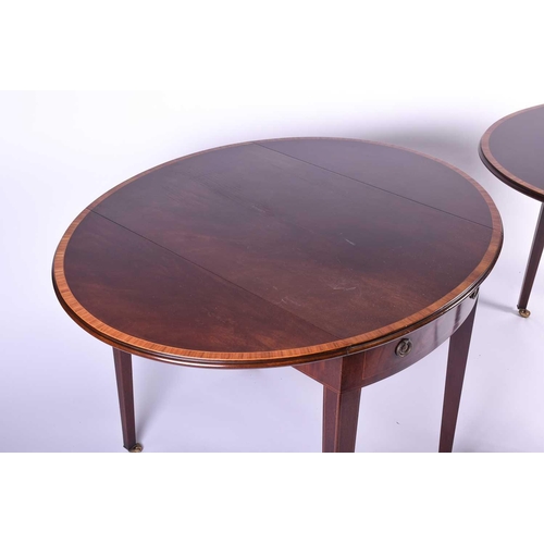 121 - A pair of reproduction mahogany Pembroke tables, the well figured tops with crossbanded and strung e... 