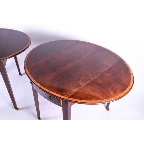 121 - A pair of reproduction mahogany Pembroke tables, the well figured tops with crossbanded and strung e... 