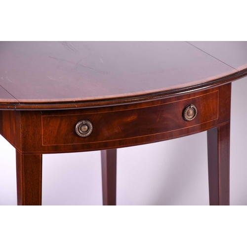 121 - A pair of reproduction mahogany Pembroke tables, the well figured tops with crossbanded and strung e... 