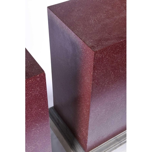 128 - A pair of faux rouge marble effect pedestals / plinths, of rectangular form, composite materials, 90... 