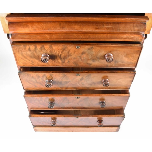 136 - A Victorian mahogany Scottish chest, with shaped frieze drawer above four well figured long drawers,... 