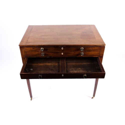 140 - Georgian mahogany gentleman's dressing table, the hinged top opening to reveal an adjustable ratchet... 