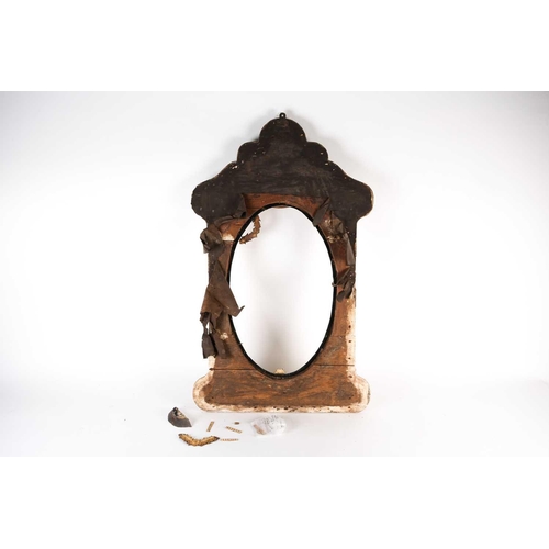 153 - A 19th century Dieppe ivory and bone mounted mirror, with applied carved bone fish and angels on a g... 