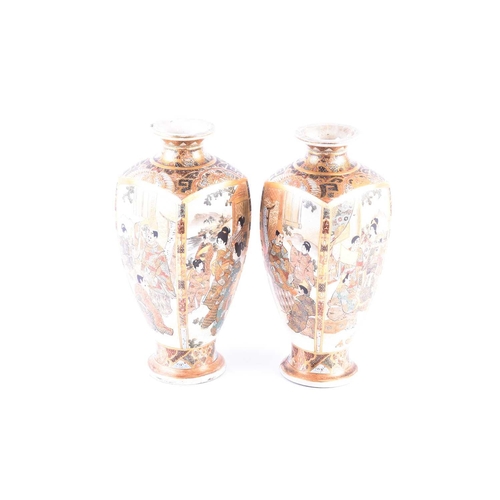 158 - A pair of Satsuma vases, circa 1880, of square tapering form, decorated with panels of samurai, Biji... 