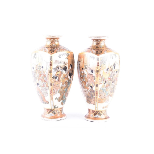 158 - A pair of Satsuma vases, circa 1880, of square tapering form, decorated with panels of samurai, Biji... 