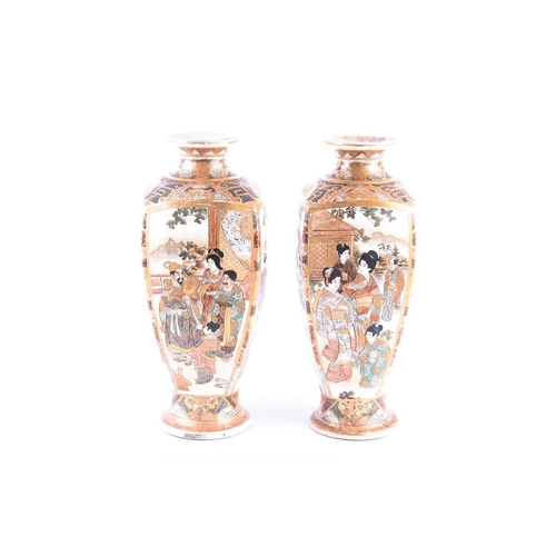 158 - A pair of Satsuma vases, circa 1880, of square tapering form, decorated with panels of samurai, Biji... 