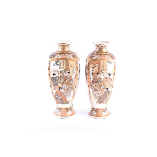 158 - A pair of Satsuma vases, circa 1880, of square tapering form, decorated with panels of samurai, Biji... 