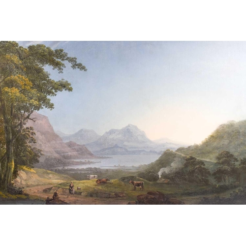 17 - 19th century English school, a large Lake District landscape, possibly Windermere viewed from Grasme... 