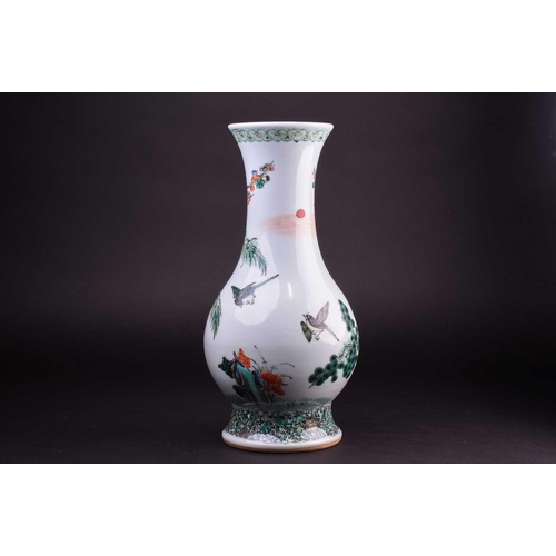 171 - A Chinese Famille Verte vase, late 19th/early 20th century, painted with the three friends of winter... 