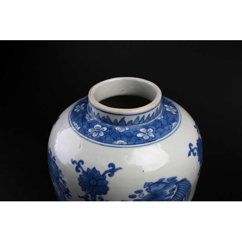 180 - A Chinese blue & white dragon & Phoenix vase, in the Ming style, a painted dog tooth neck above a pr... 