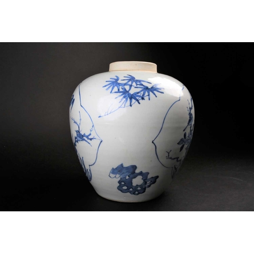 188 - A Chinese blue and white Transitional vase, mid 17th century, the ovoid body with shaped panels of b... 