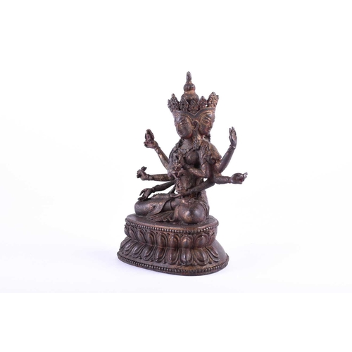 194 - A Sino Tibetan parcel gilt bronze figure of Namgyalma Ushnishajijaya, on a double lotus leaf and bea... 