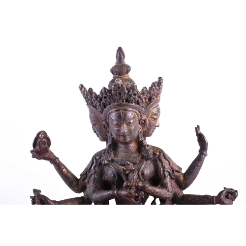 194 - A Sino Tibetan parcel gilt bronze figure of Namgyalma Ushnishajijaya, on a double lotus leaf and bea... 