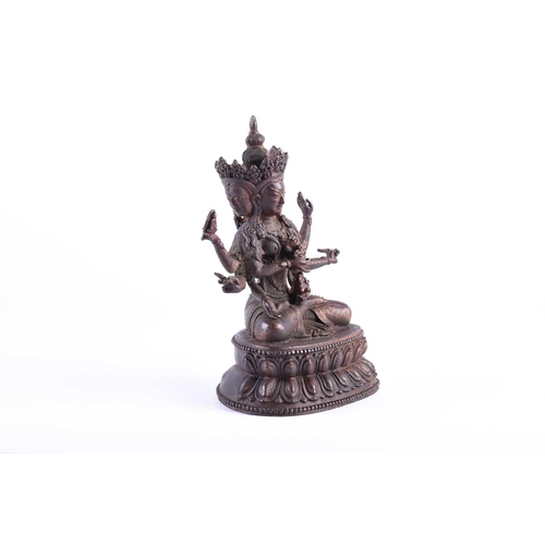 194 - A Sino Tibetan parcel gilt bronze figure of Namgyalma Ushnishajijaya, on a double lotus leaf and bea... 