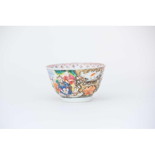 217 - A finely enamelled and gilt tea bowl, Qianlong, circa 1750, with an elderly man, two boys and three ... 