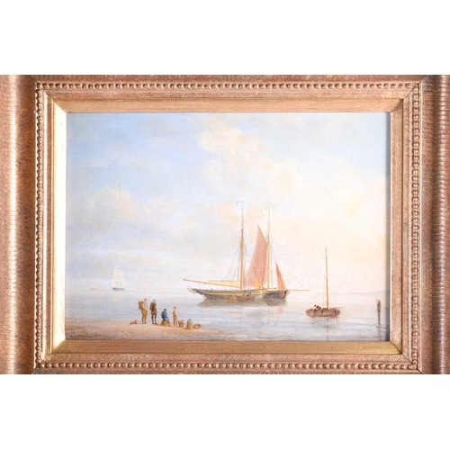 22 - A pair of 19th century nautical paintings, unsigned oils on canvas, each depicting figures on the sh... 