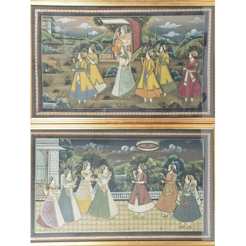 255 - Indian school, a set of four gouache paintings on silk, 20th century, each depicting royal figures w... 