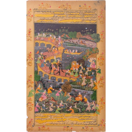 259 - Indo Persian school, 19th/20th century, a painted book plate, depicting a large processional scene u... 