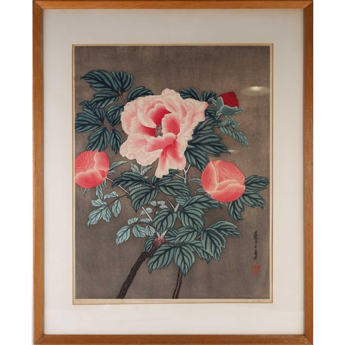 267 - Yoshijiro Urushibara ( Japanese 1888 - 1953) 'Japanese Peonies', woodblock print, signed and numbere... 