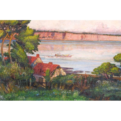 28 - 20th century school, a river landscape in summer, oil on canvas, indistinctly signed, 53 cm x 94 cm ... 